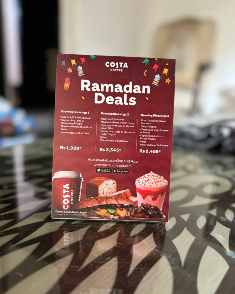Costa Coffee Ramadan deals menu card, printed in Karachi
